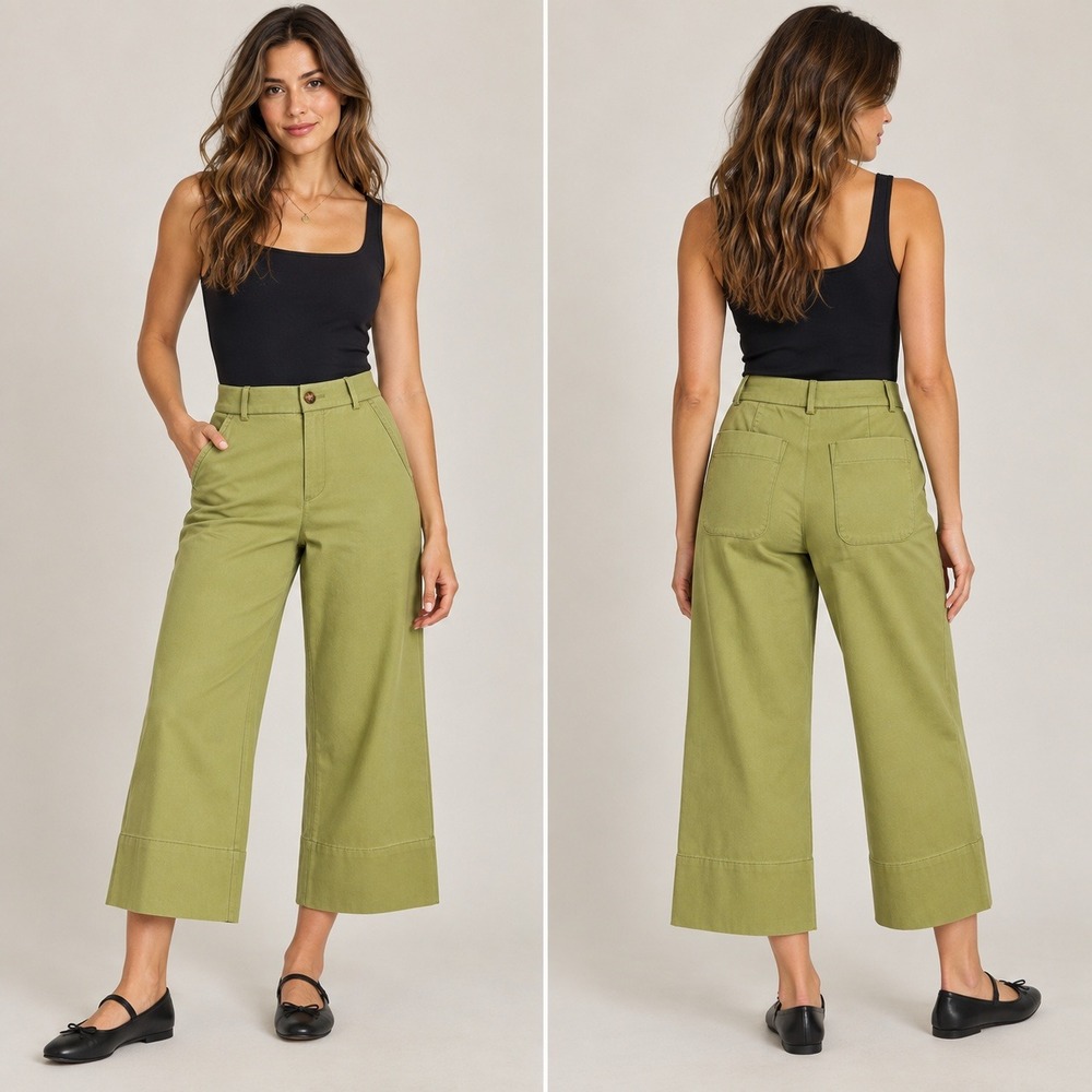 NWT Spanx St Crop Wide Leg 2.0 Stretch Twill Pants Cypress Green Small High Rise